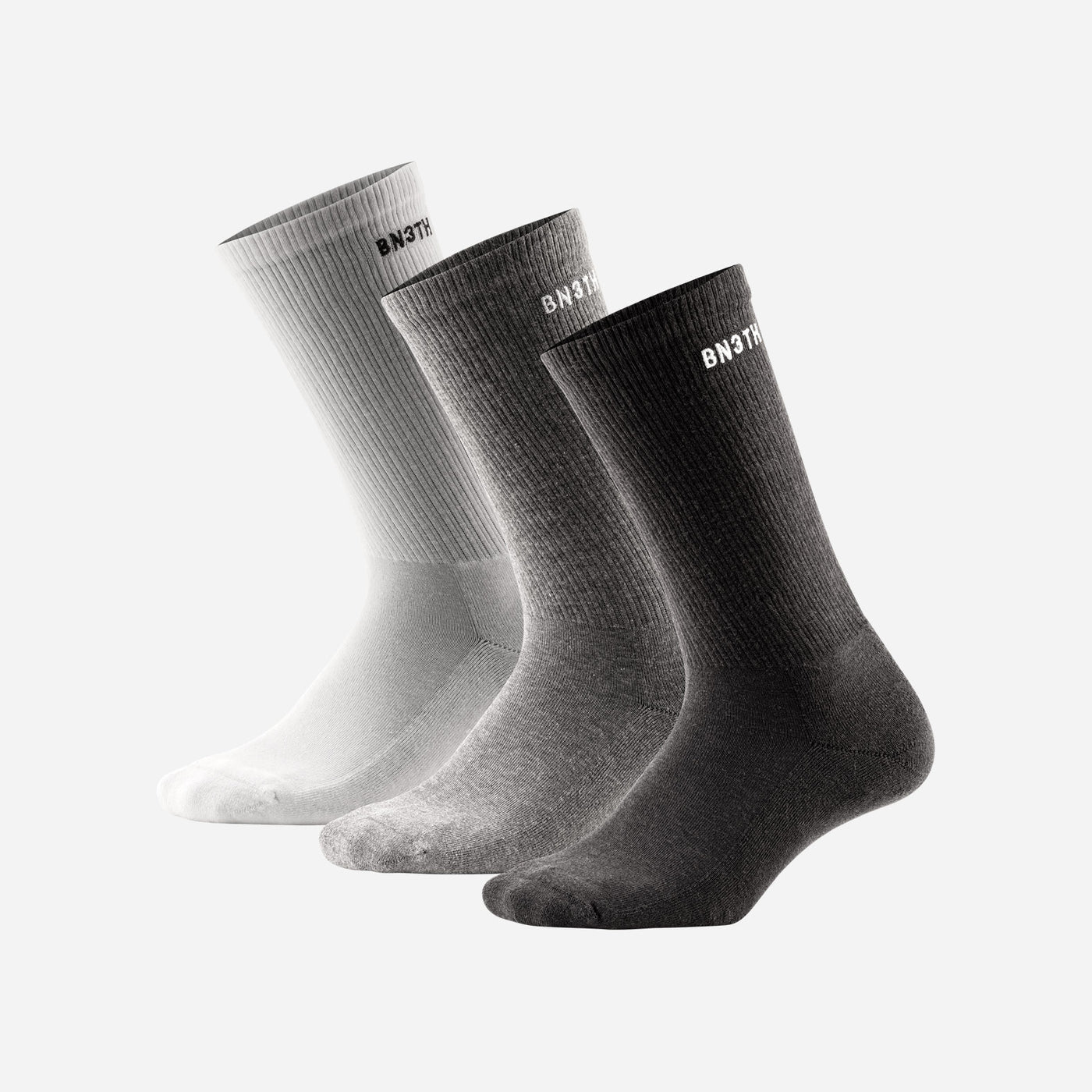 BN3TH Classic Crew Sock 3 Pack - Black/Heather Grey/White
