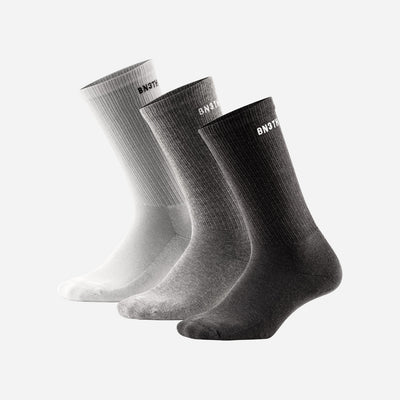BN3TH Classic Crew Sock 3 Pack - Black/Heather Grey/White