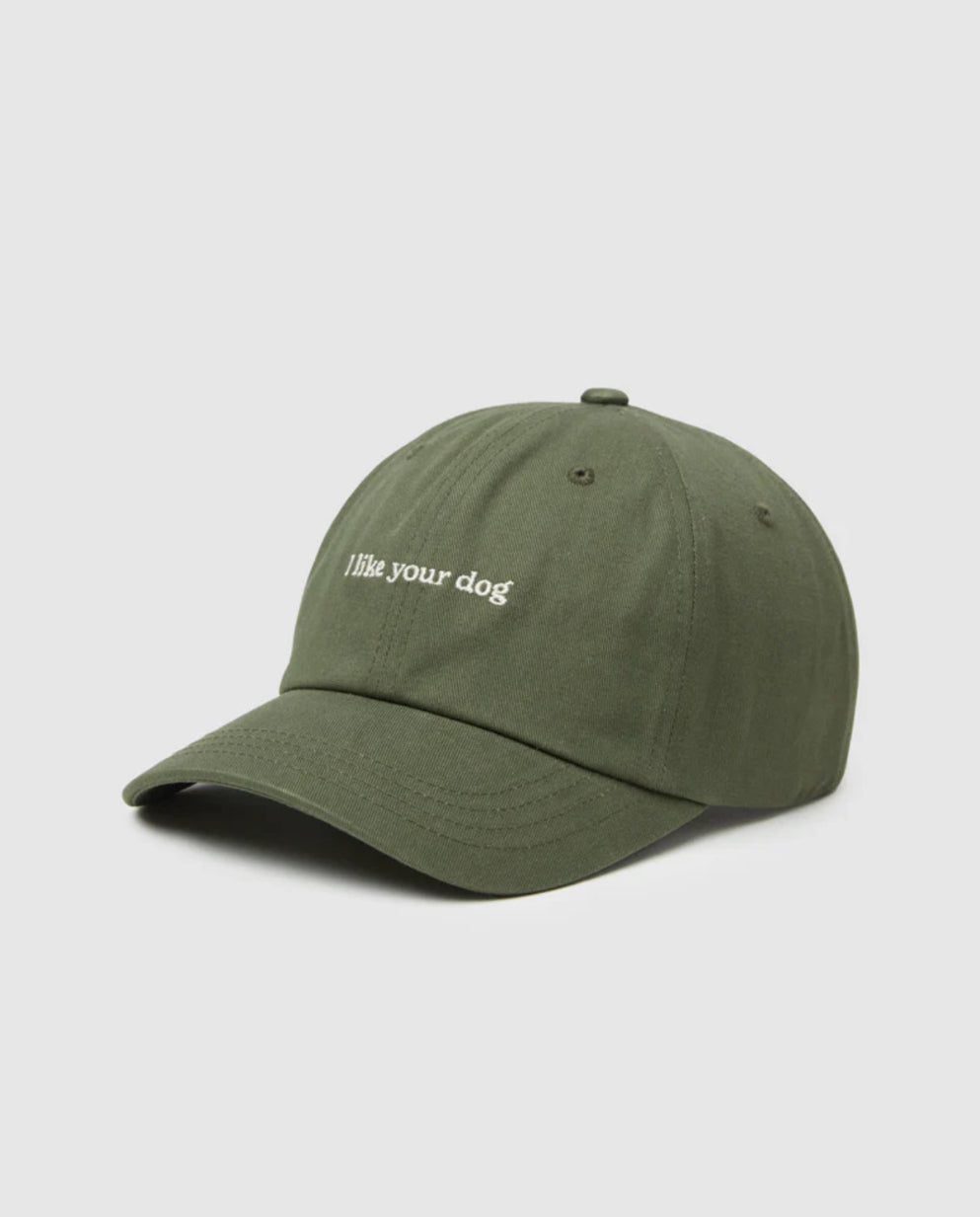 TenTree Slogan Peak Hat - Deep Olive/I Like Your Dog | Unisex