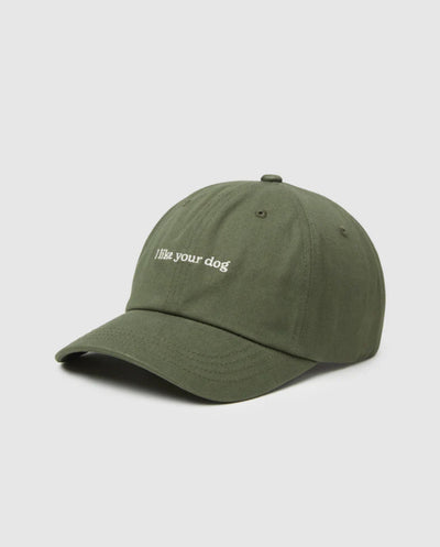 TenTree Slogan Peak Hat - Deep Olive/I Like Your Dog | Unisex