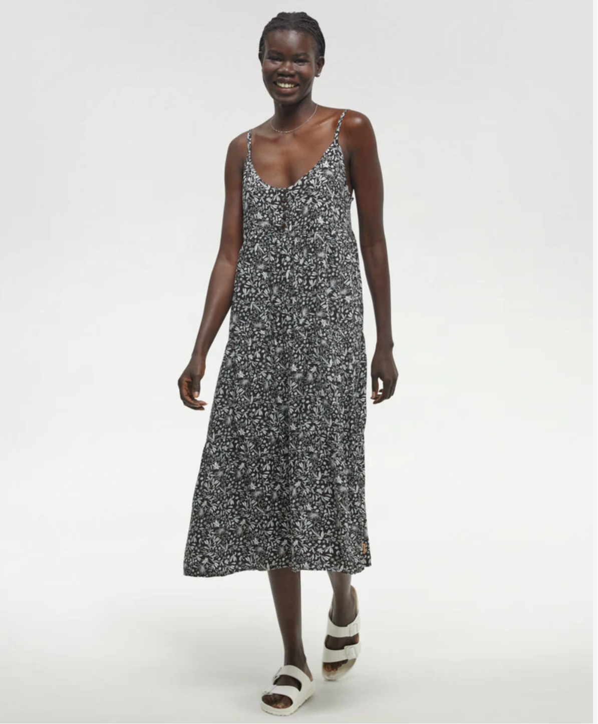 TenTree EcoWoven Crepe Hopewell Dress - Meteorite Black/Field Flower | Women’s