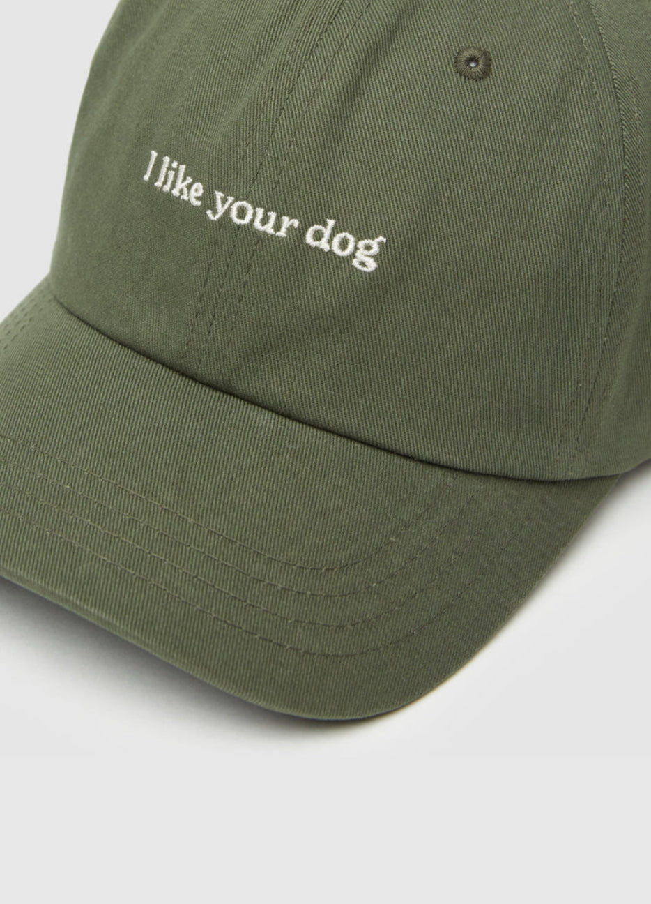 TenTree Slogan Peak Hat - Deep Olive/I Like Your Dog | Unisex