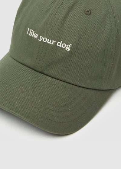 TenTree Slogan Peak Hat - Deep Olive/I Like Your Dog | Unisex