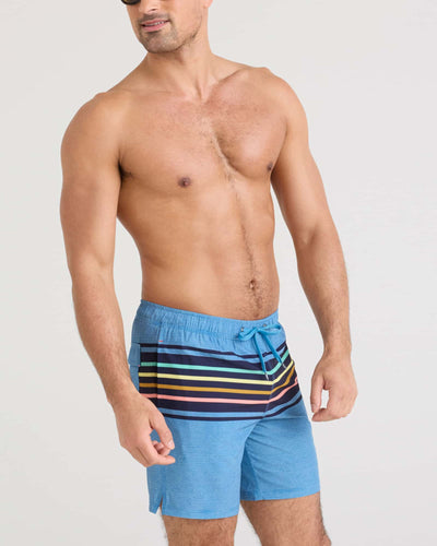 SAXX Oh Buoy 2N1 Stretch Swim Trunk 7" with liner - Bold Stripe/Lake Blue | Men’s