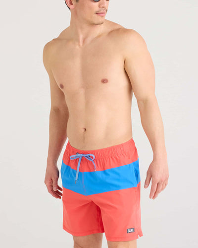 SAXX Oh Buoy 2N1 Stretch Swim Trunk 7" with liner - Coral Red/Racer Blue