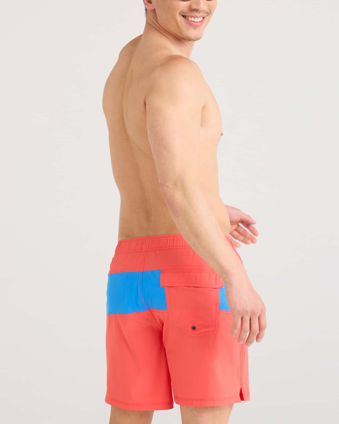 SAXX Oh Buoy 2N1 Stretch Swim Trunk 7" with liner - Coral Red/Racer Blue