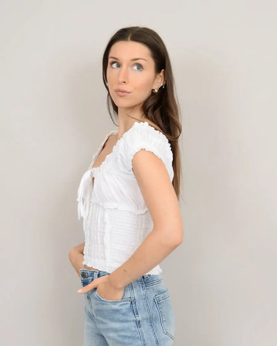 RD Style Mica Puff Short Sleeve Shirred Top - White | Women’s
