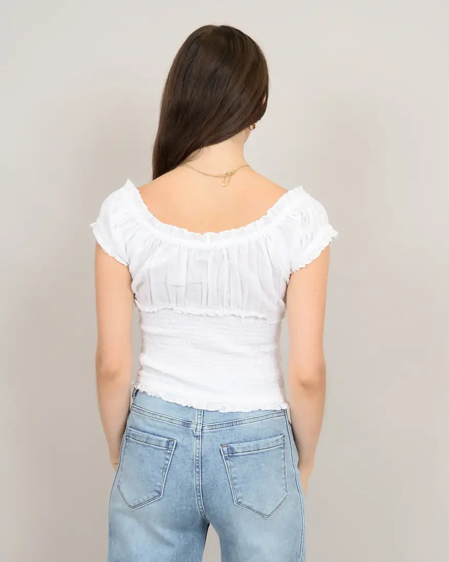 RD Style Mica Puff Short Sleeve Shirred Top - White | Women’s