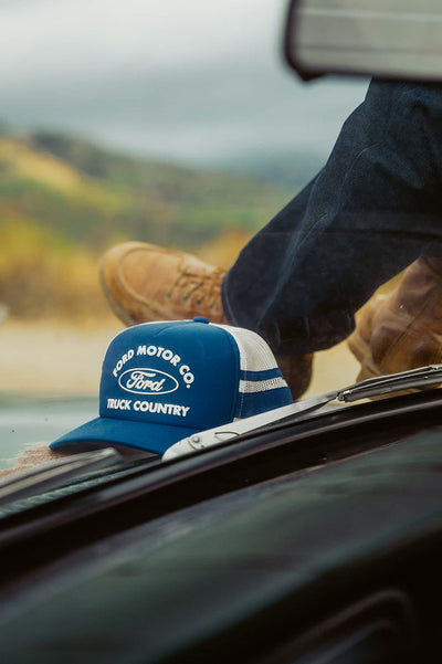 Brixton X Ford Built Tough Trucker Hat - Ford Blue/Wimbledon White