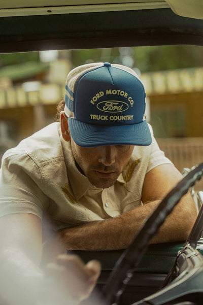 Brixton X Ford Built Tough Trucker Hat - Ford Blue/Wimbledon White