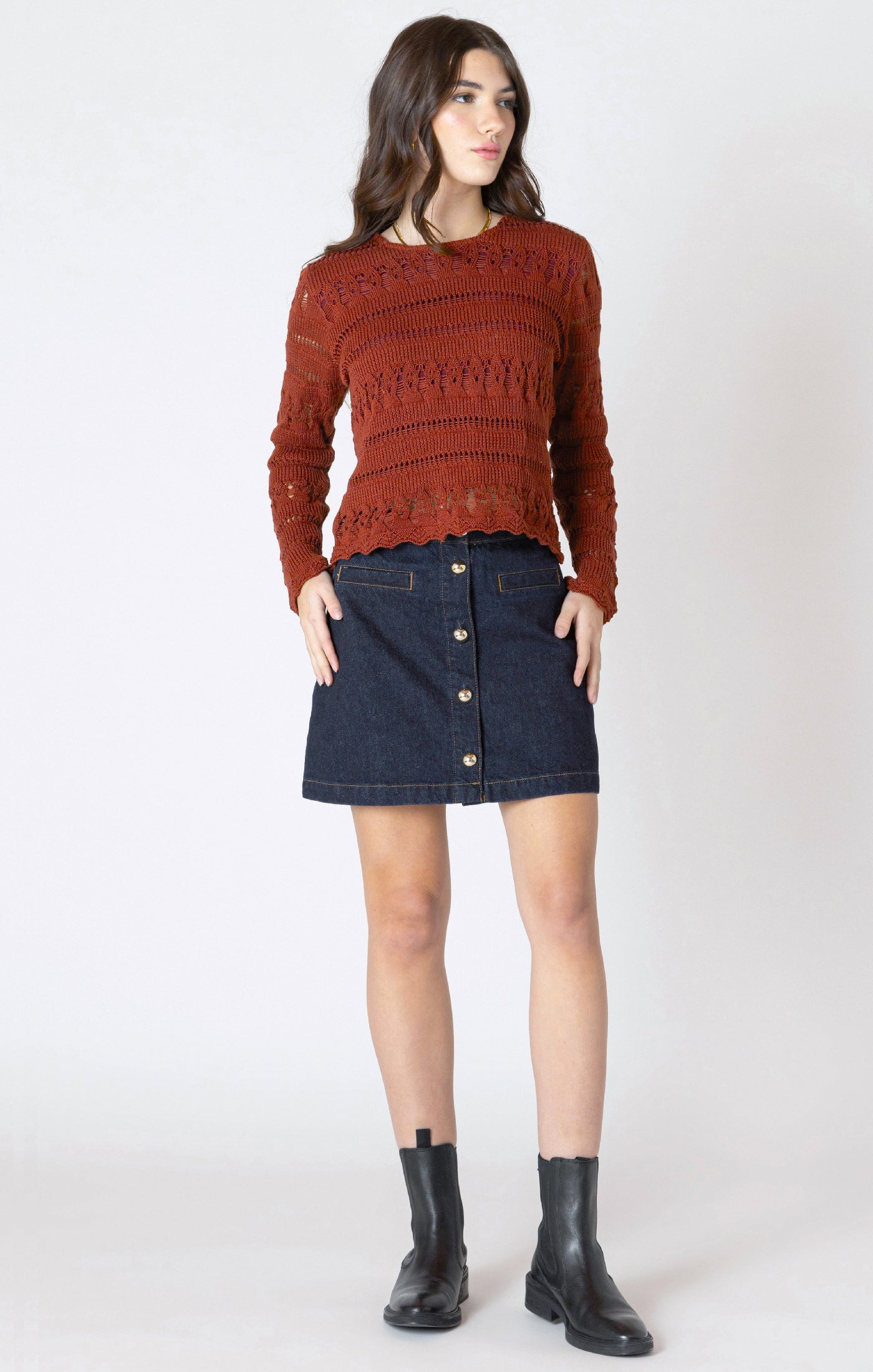 Dex Scallop Hem Crochet Top - Burnt Orange | Women’s