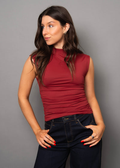 Second Skin Yve Extended Sleeve Funnel Neck Top - Chili | Women’s