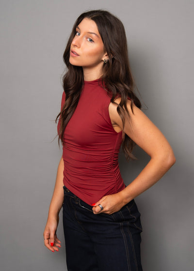 Second Skin Yve Extended Sleeve Funnel Neck Top - Chili | Women’s