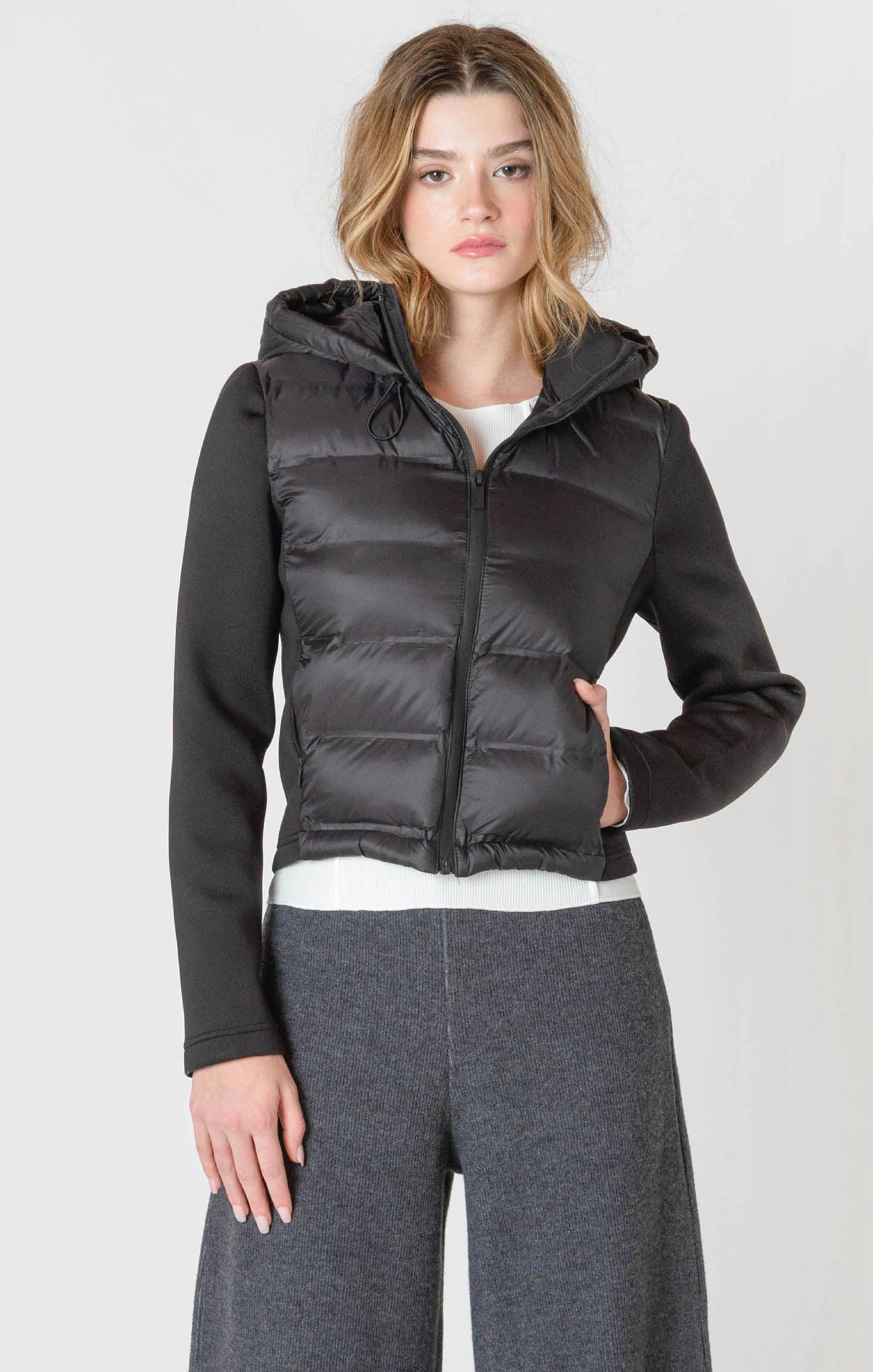 ROOM34 Mixed Fabric Puffer Jacket - Black | Women’s