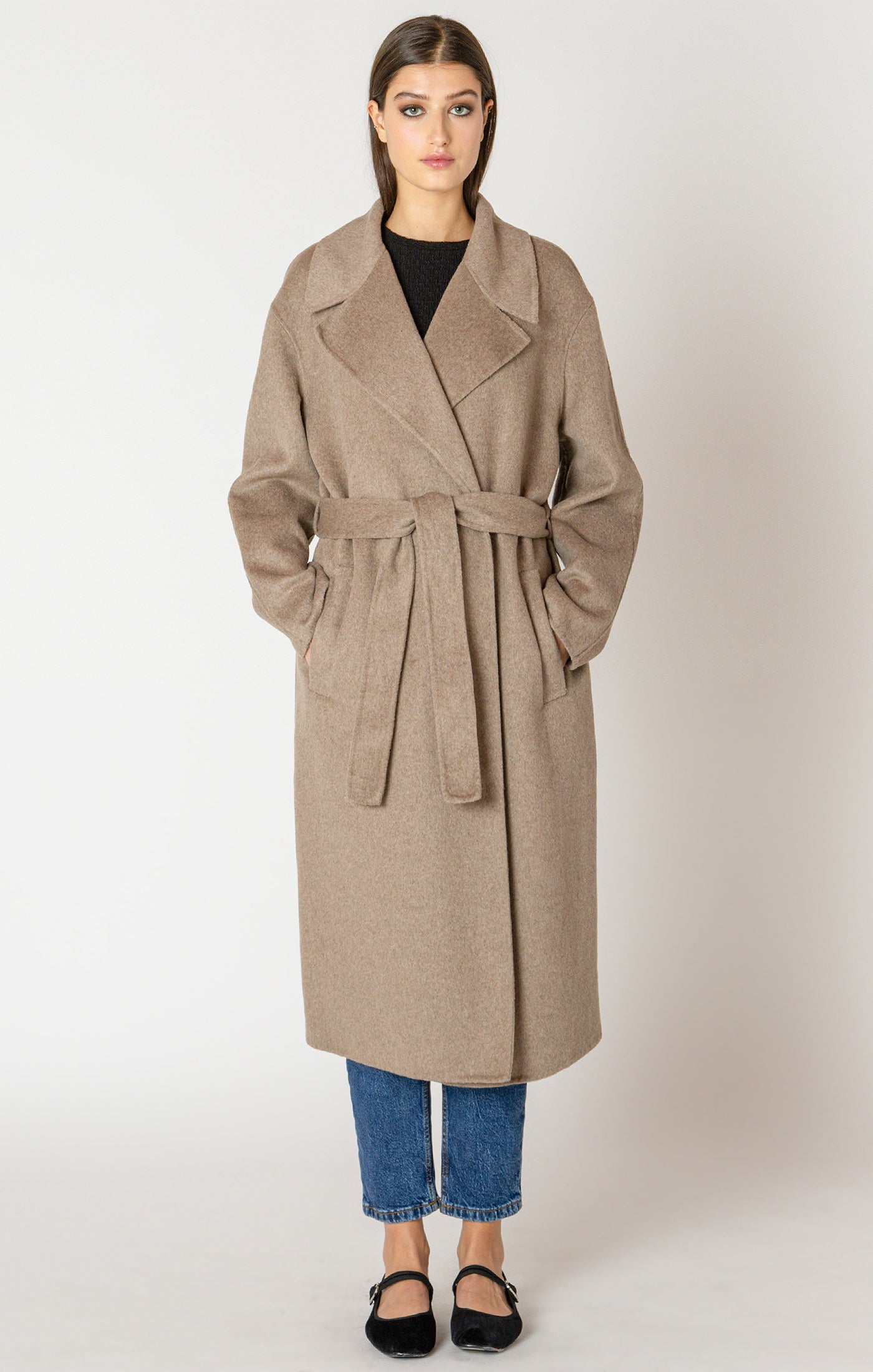 Black Tape Long Belted Coat - Mink | Women’s