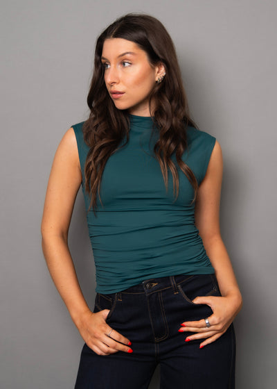 Second Skin Yve Extended Sleeve Funnel Neck Top - DK Hunter Green | Women’s