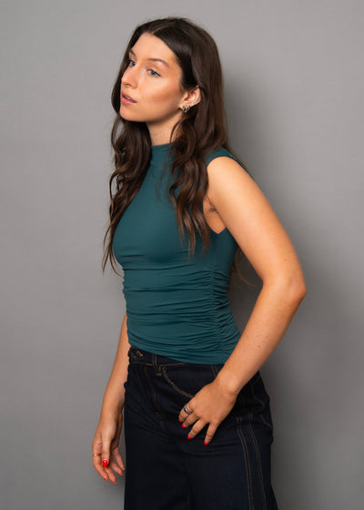 Second Skin Yve Extended Sleeve Funnel Neck Top - DK Hunter Green | Women’s