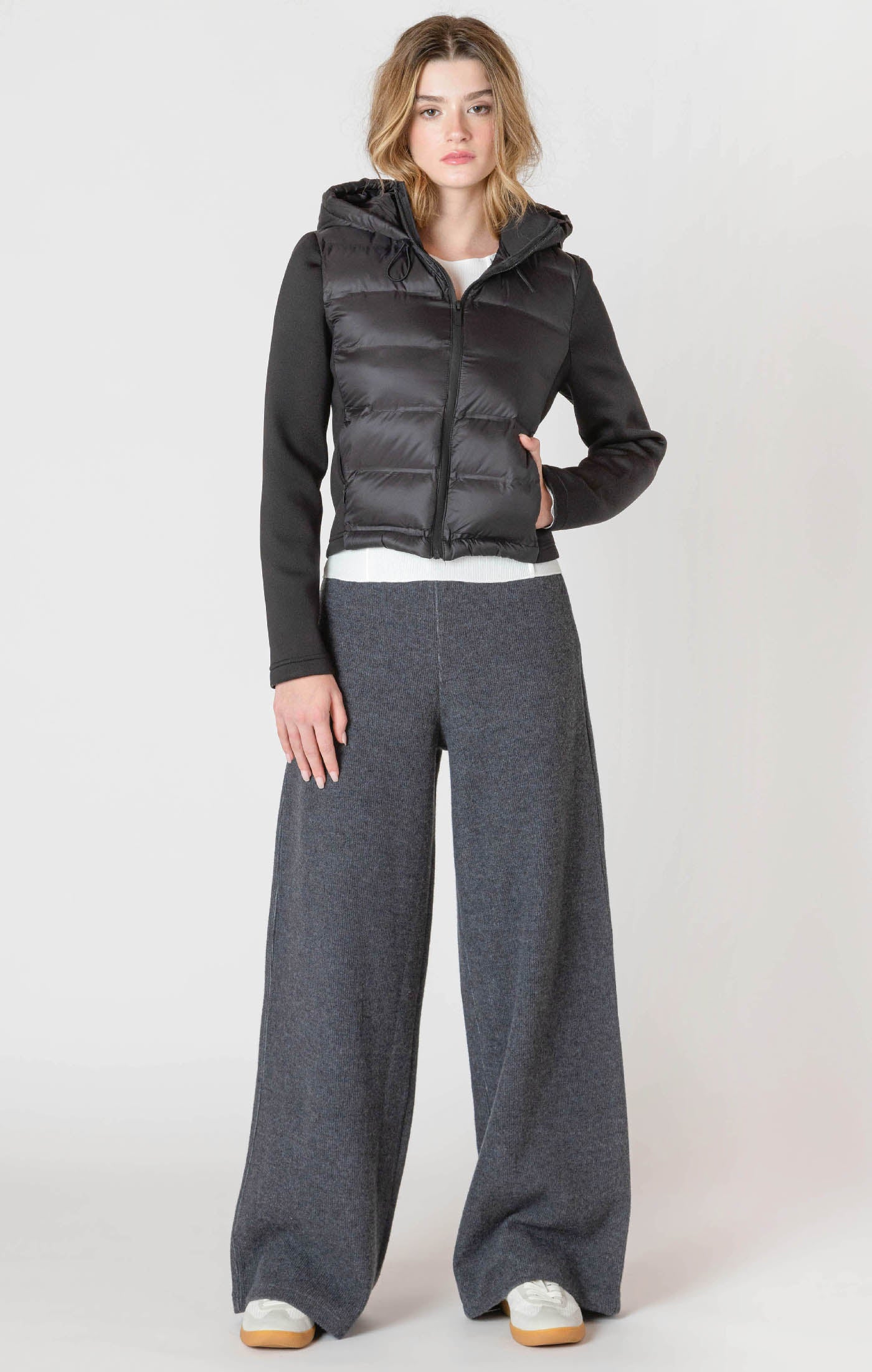 ROOM34 Mixed Fabric Puffer Jacket - Black | Women’s