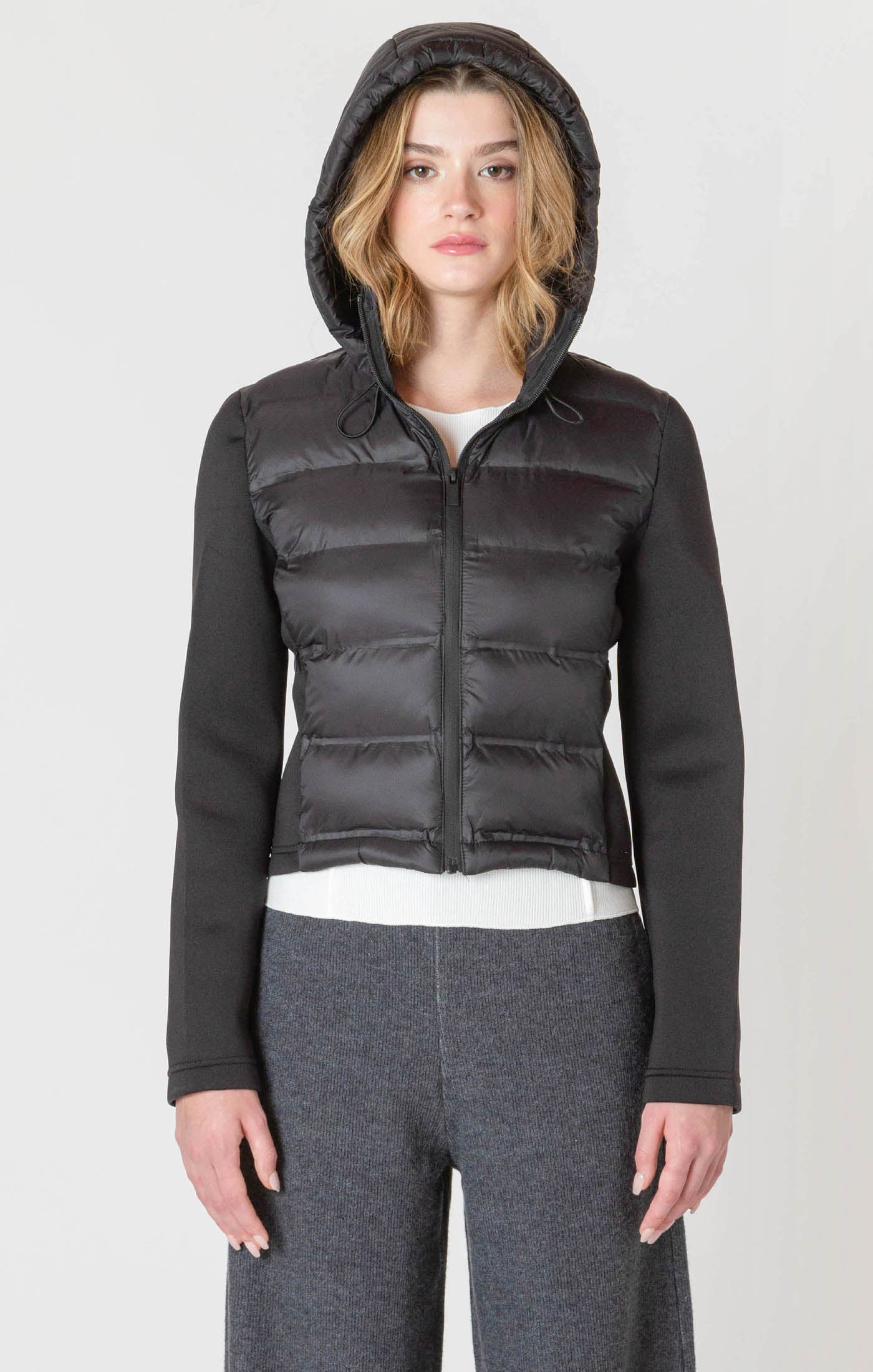 ROOM34 Mixed Fabric Puffer Jacket - Black | Women’s