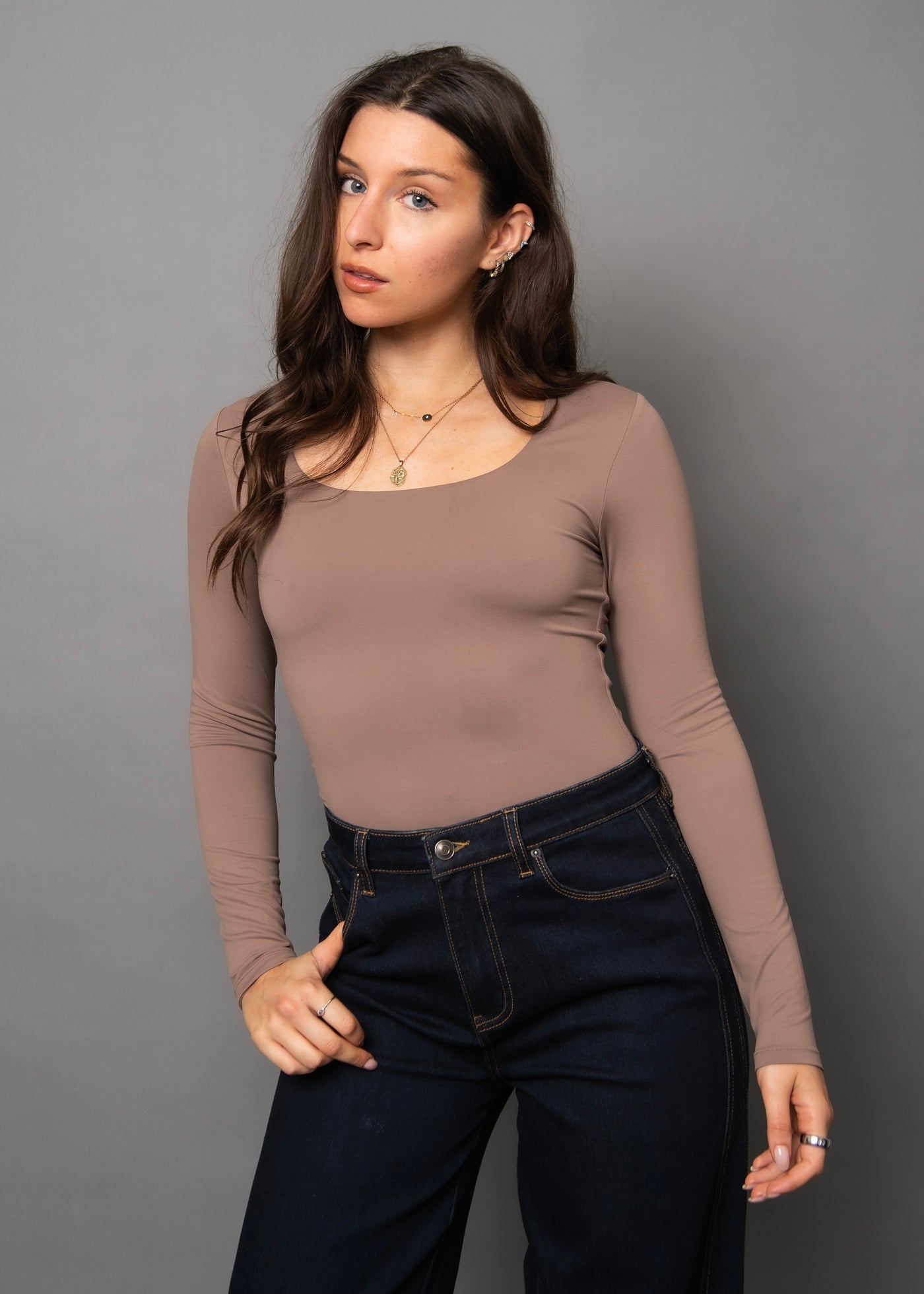Second Skin Mariana 23 Long Sleeve Scoop Top - Clay Taupe | Women’s