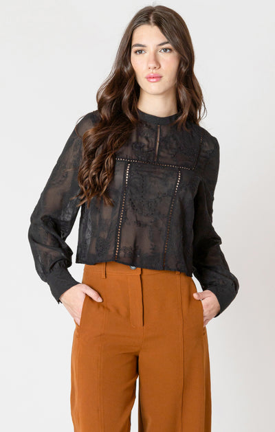 Black Tape Embroidered Lace Insert Top - Black | Women’s