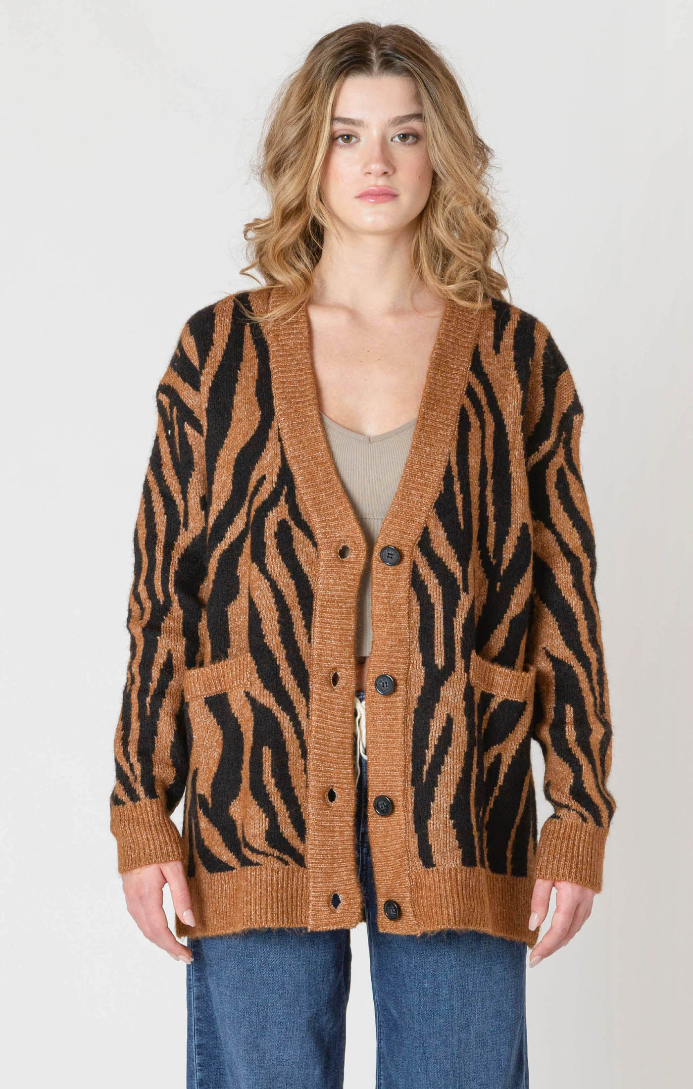 ROOM34 Button Front Patterned Cardigan - Tiger | Women’s