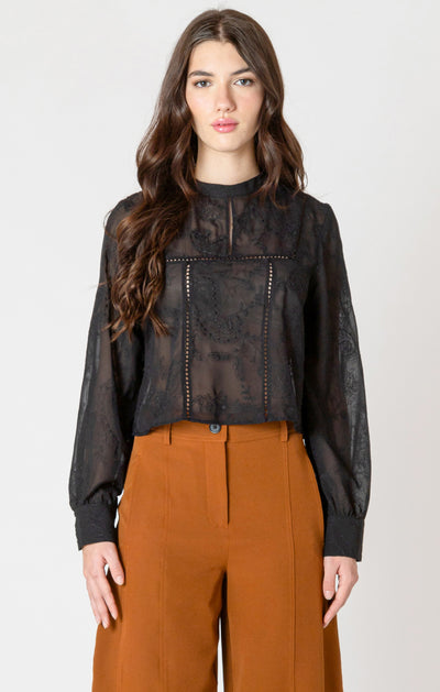 Black Tape Embroidered Lace Insert Top - Black | Women’s
