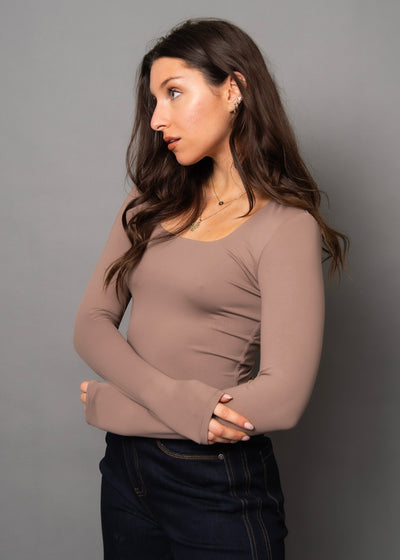 Second Skin Mariana 23 Long Sleeve Scoop Top - Clay Taupe | Women’s