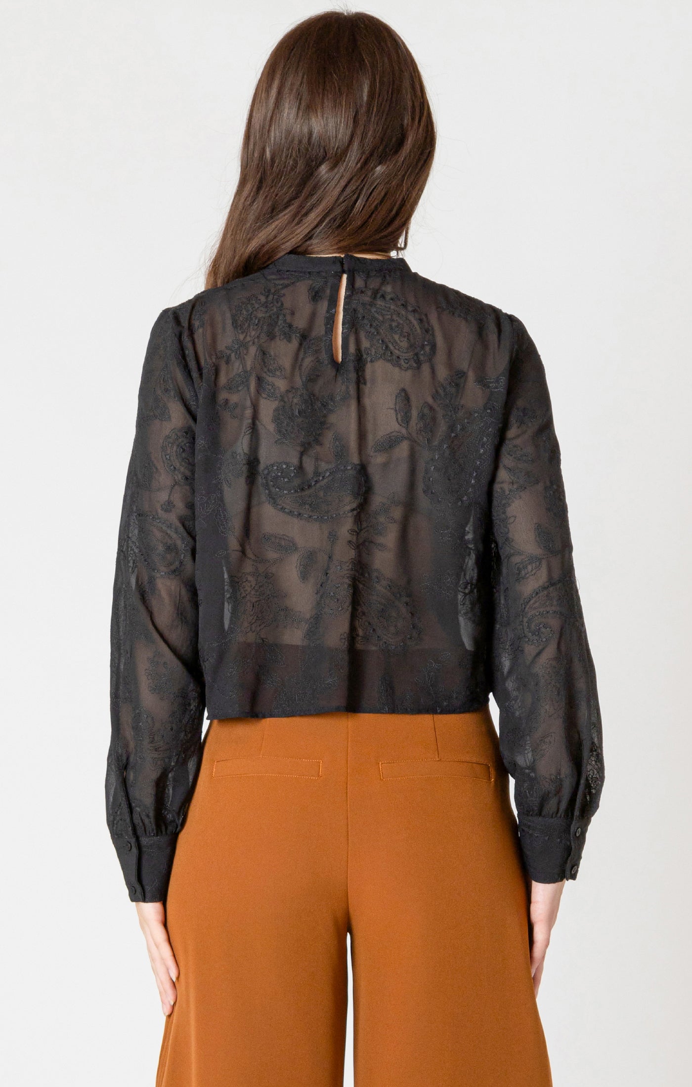 Black Tape Embroidered Lace Insert Top - Black | Women’s