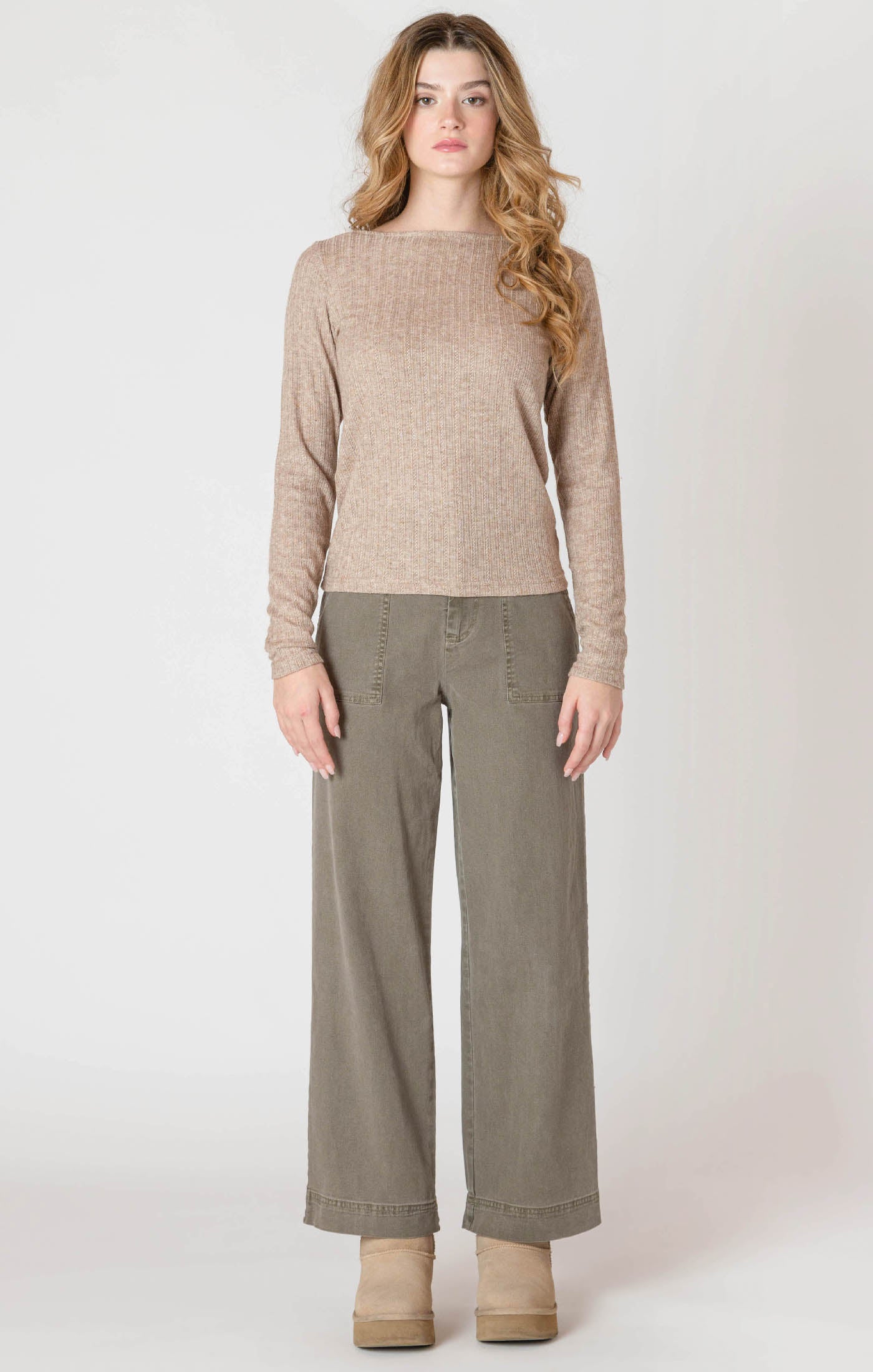 ROOM34 Boatneck Textured Top - Heather Taupe | Women’s