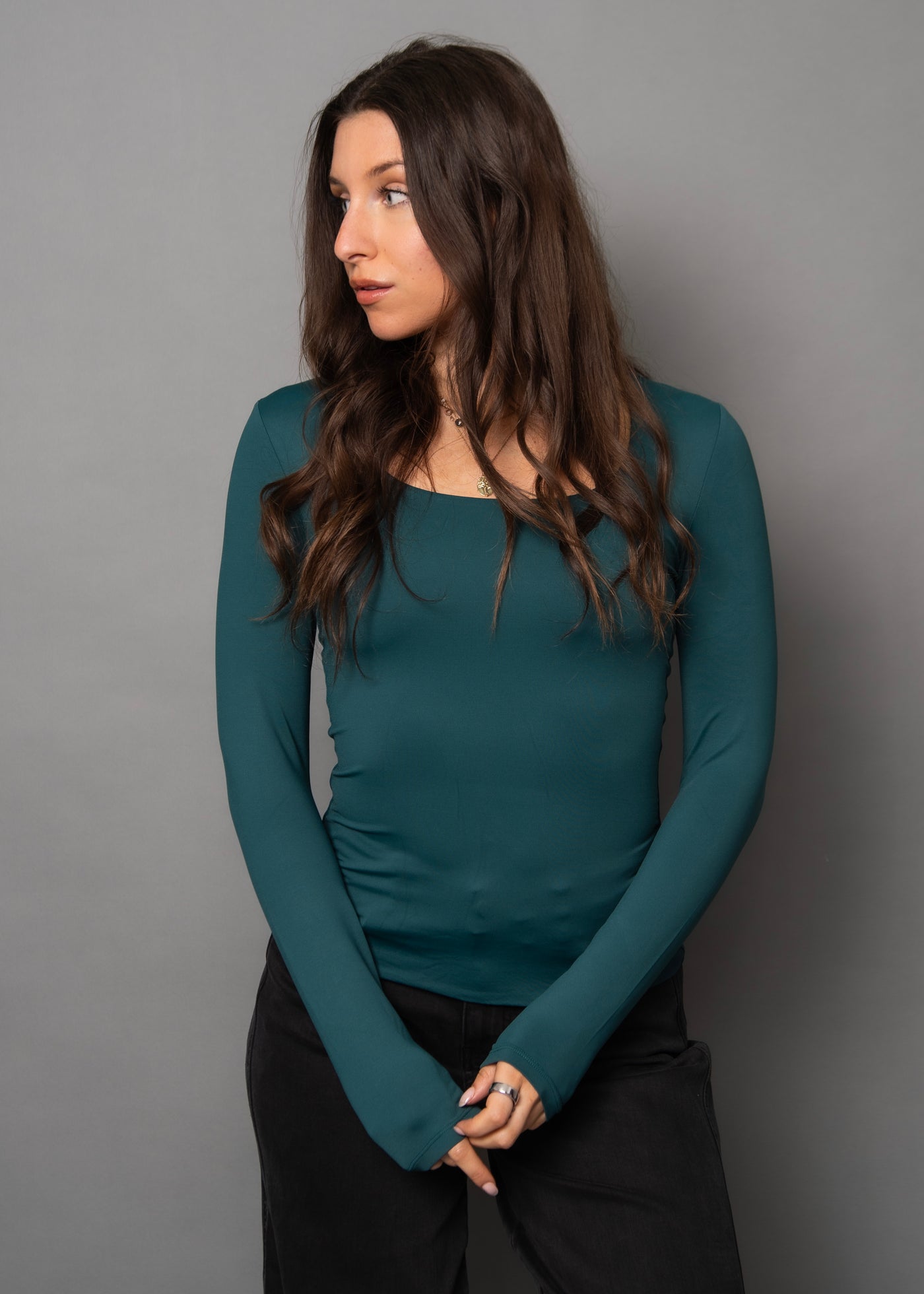 Second Skin Marianna 23 Long Sleeve Scoop Tank - DK Hunter Green | Women’s