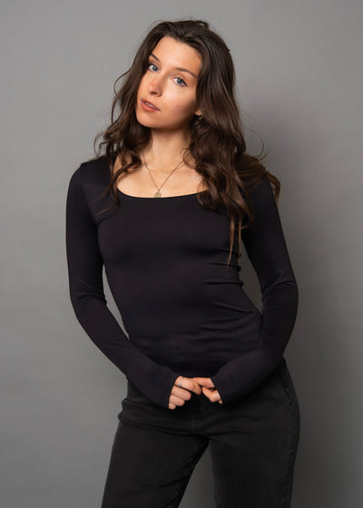 Second Skin Marianna 23 Long Sleeve Scoop Tank - Black | Women’s