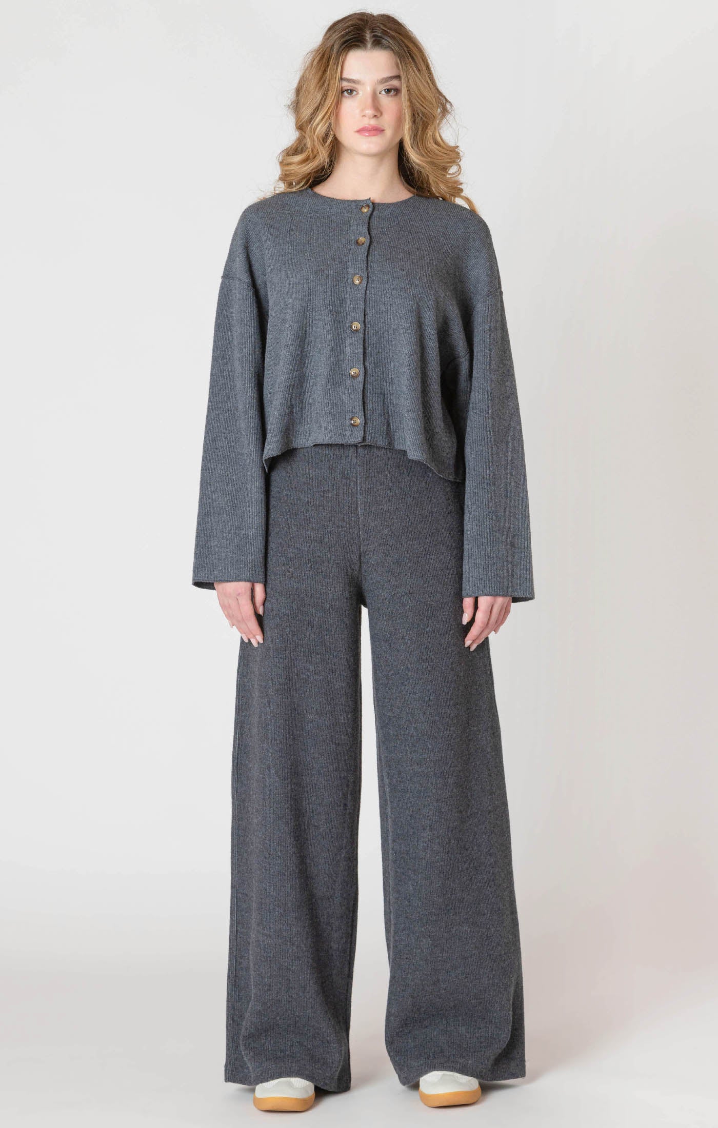 ROOM34 Wide Leg Ribbed Pant - Charcoal Heather | Women’s