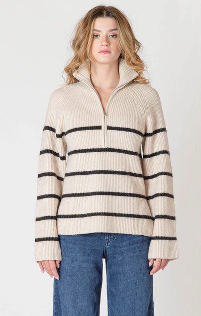ROOM34 Half-Zip Longline Sweater - Oat/Black Stripe | Women’s