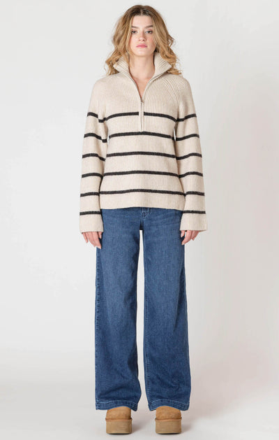 ROOM34 Half-Zip Longline Sweater - Oat/Black Stripe | Women’s