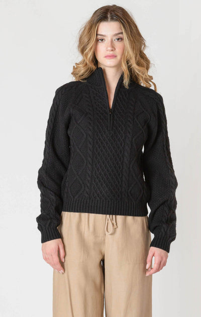 ROOM34 Half Zip Cable Sweater - Black | Women’s