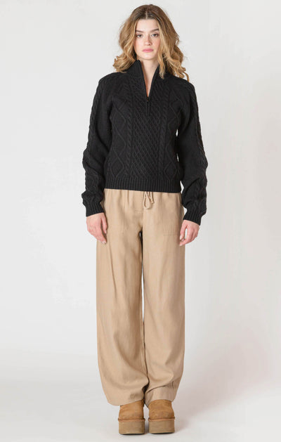 ROOM34 Half Zip Cable Sweater - Black | Women’s