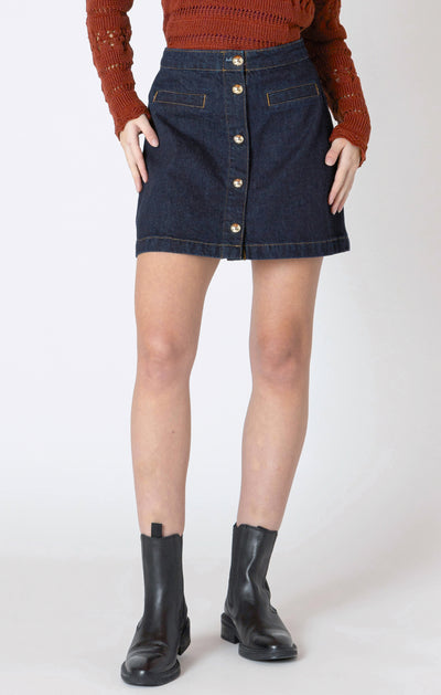 Dex Button Front Denim Mini Skirt - Dark Indigo | Women’s