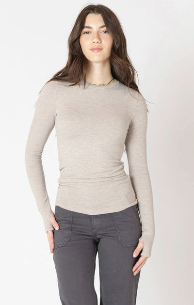 Dex Brushed Crewneck Long Sleeve Tee - Light Heather Taupe | Women’s