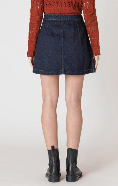 Dex Button Front Denim Mini Skirt - Dark Indigo | Women’s
