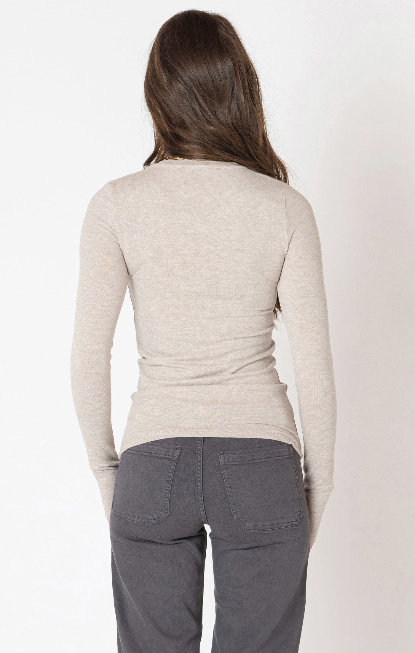 Dex Brushed Crewneck Long Sleeve Tee - Light Heather Taupe | Women’s