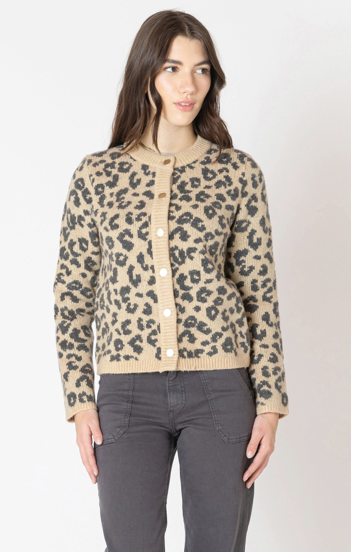 Dex Crewneck Patterned Cardigan - Leopard Brown | Women’s