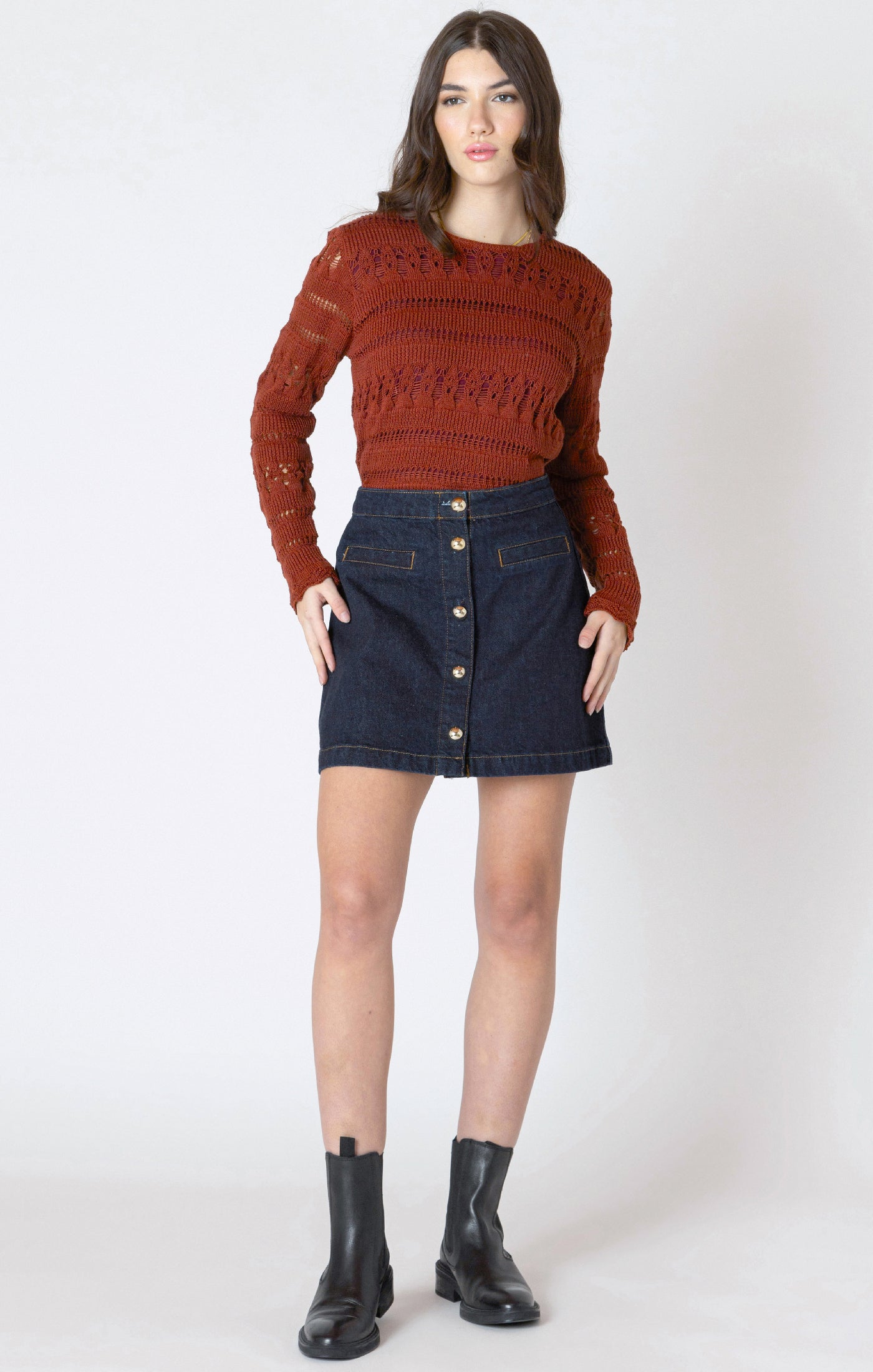 Dex Button Front Denim Mini Skirt - Dark Indigo | Women’s