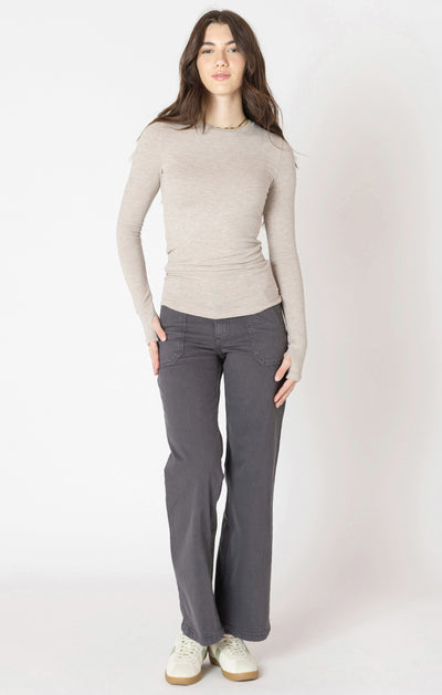 Dex Brushed Crewneck Long Sleeve Tee - Light Heather Taupe | Women’s