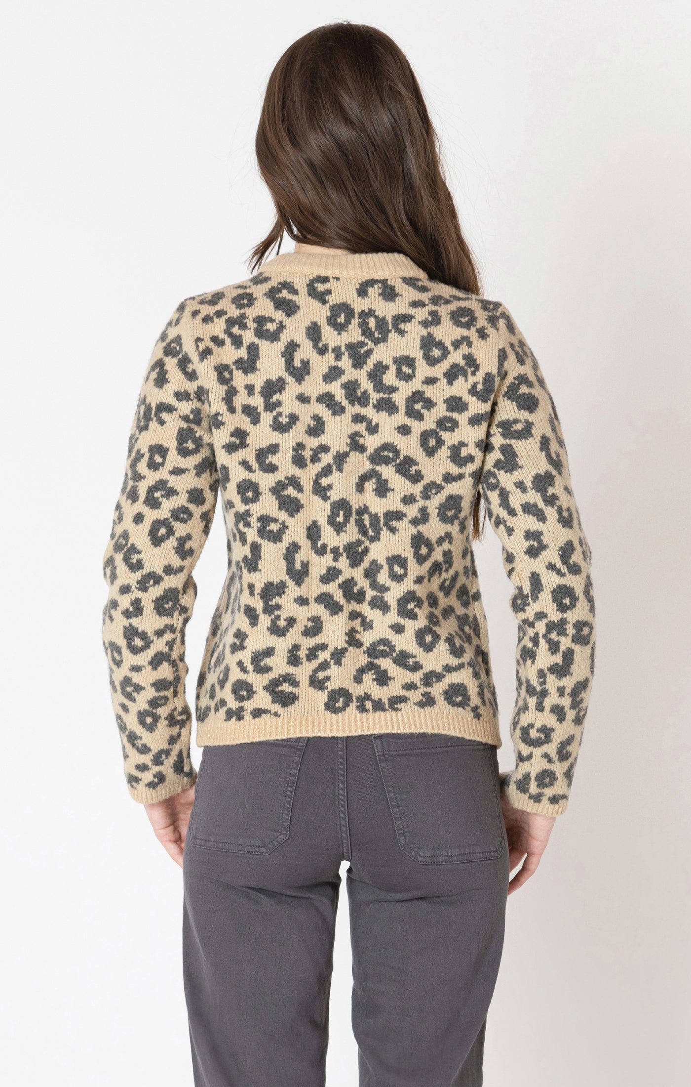 Dex Crewneck Patterned Cardigan - Leopard Brown | Women’s