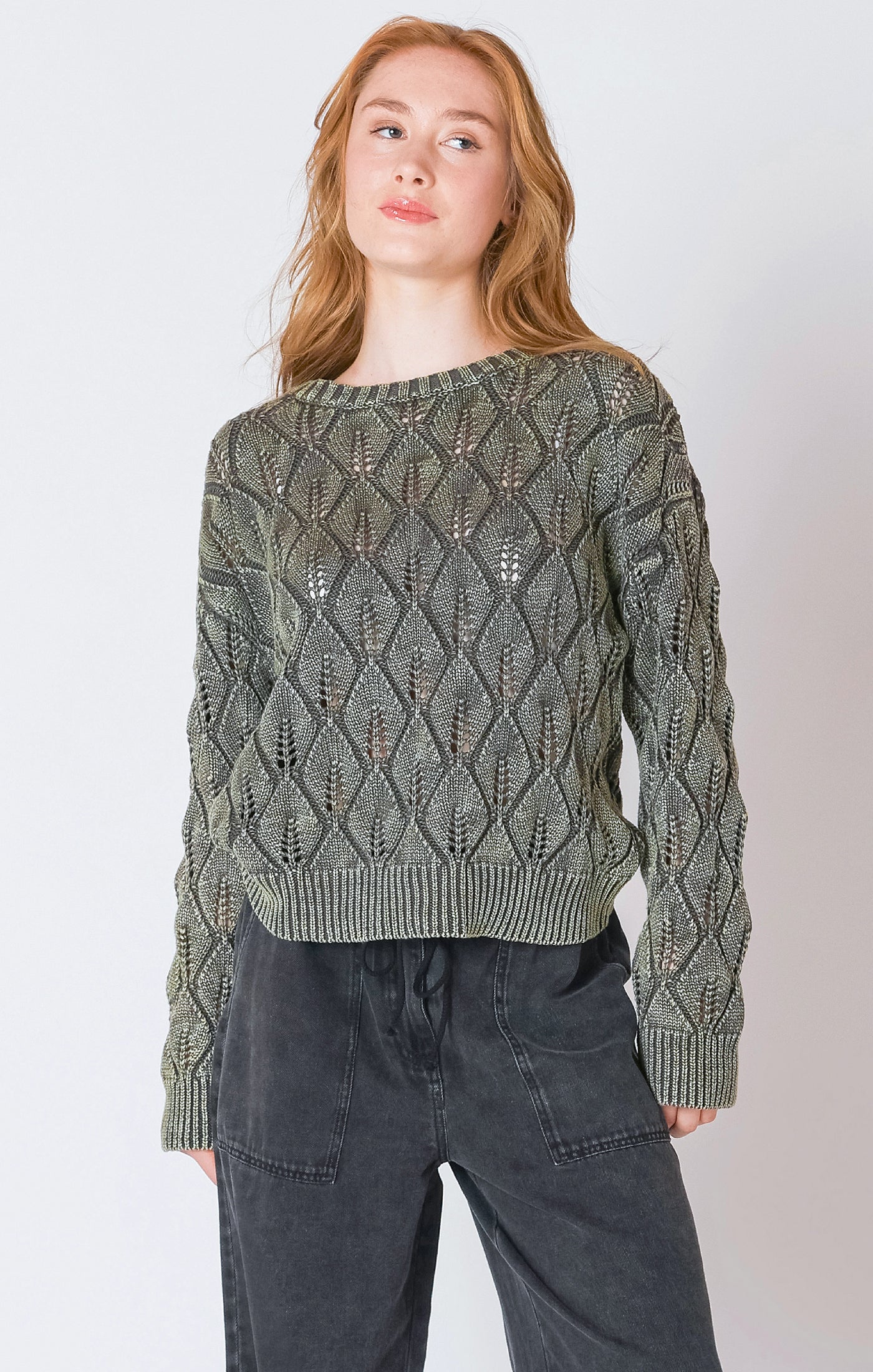 Dex Pointelle Crew Neck Sweater - Washed Khaki | Women’s