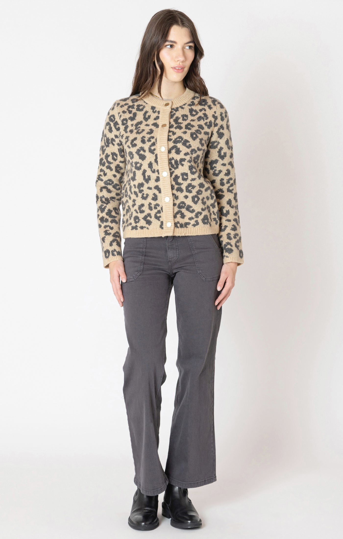 Dex Crewneck Patterned Cardigan - Leopard Brown | Women’s
