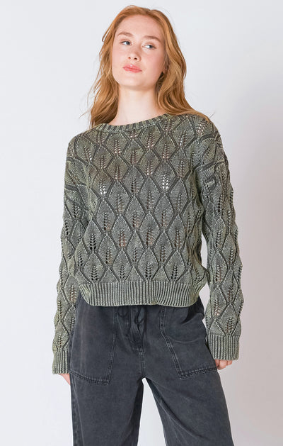 Dex Pointelle Crew Neck Sweater - Washed Khaki | Women’s