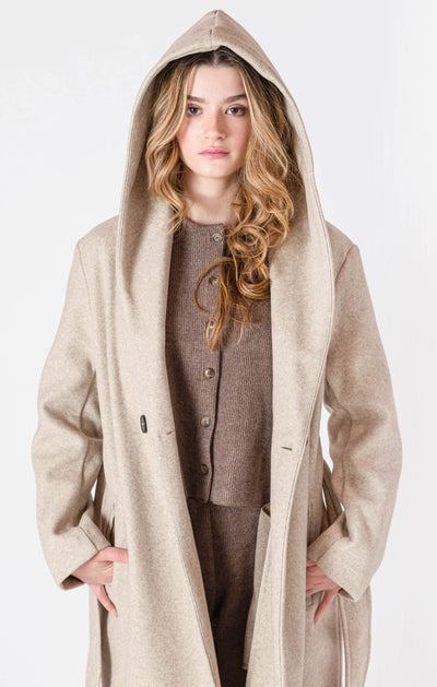ROOM34 Belted Hooded Coat - Stone | Women’s