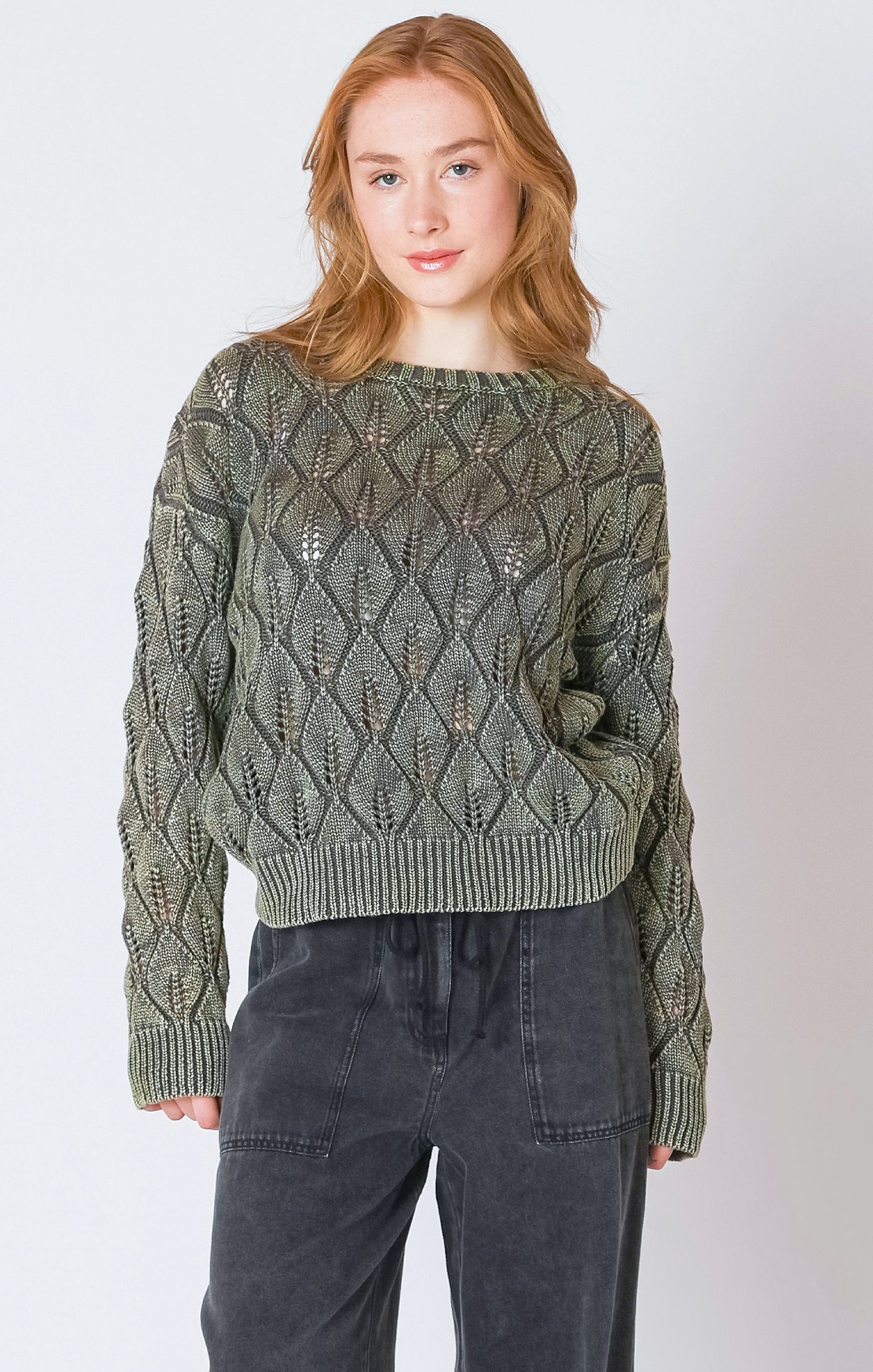 Dex Pointelle Crew Neck Sweater - Washed Khaki | Women’s